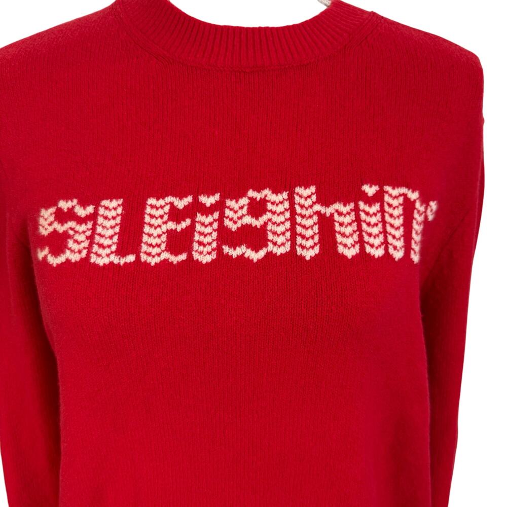 Victoria’s Secret PINK Sweater SLEIGHIN’ Red Pepper Medium Crew Knit Holiday